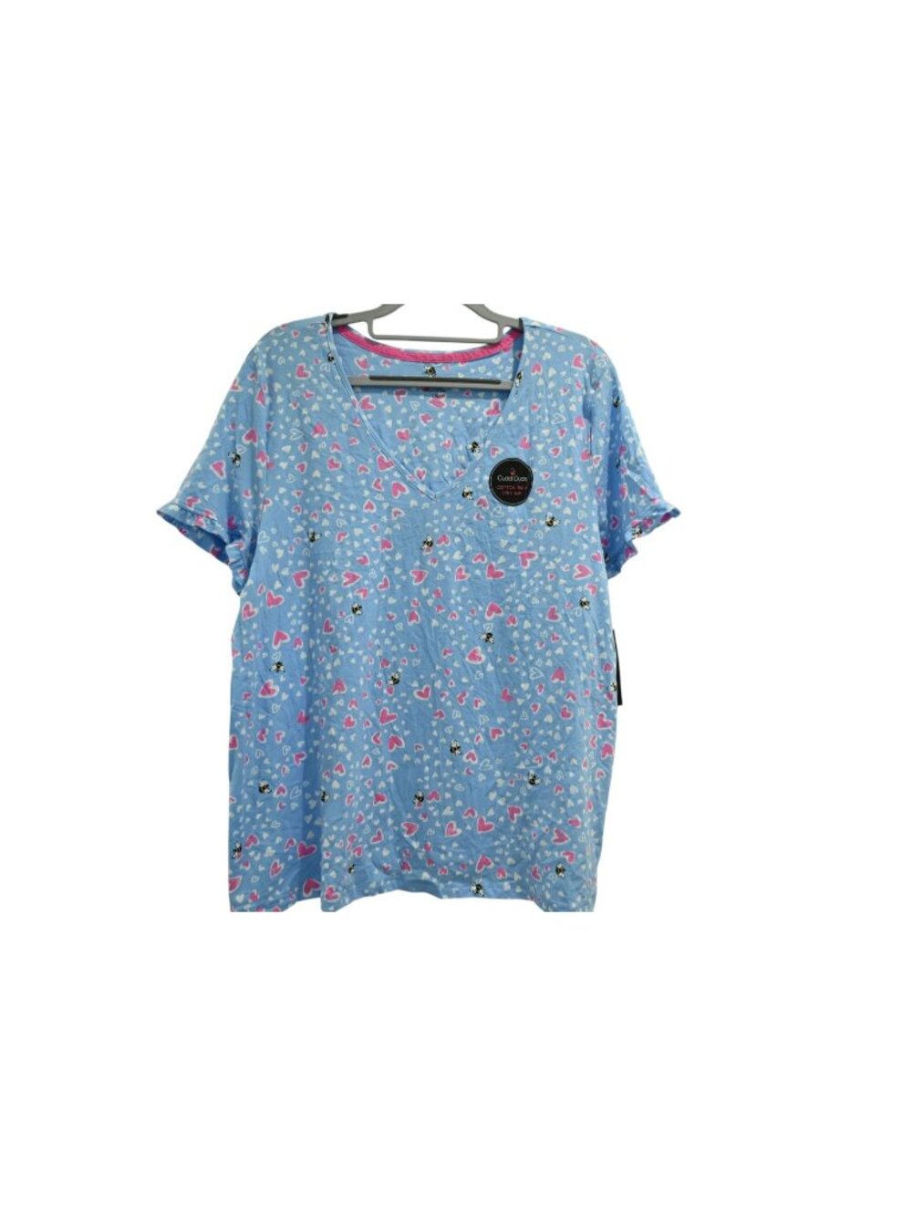NWT Cuddl Duds Cotton Rich Short Sleeve Pajama Top Sz L Periwinkle Bee Heart